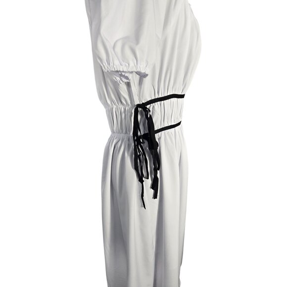 NWT | Wenrine White & Black Smocked Tie-Front Puff Sleeve Maxi Dress | Large - Picture 3 of 6